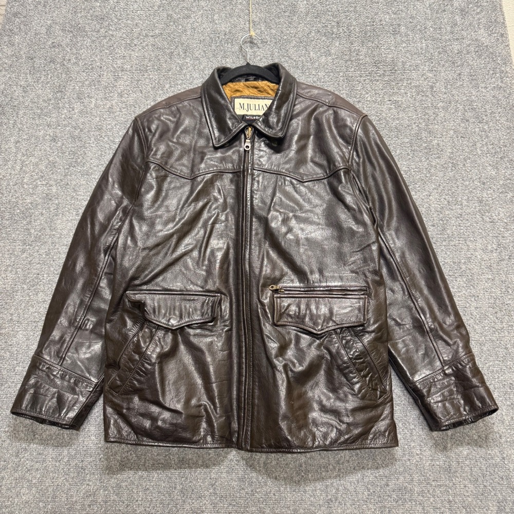 M.Julian Wilsons Leather Jacket Men's XL Bomber Full Zip Brown Thinsulate